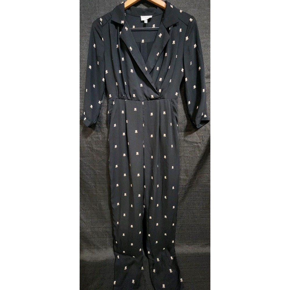 Harlyn Anthropologie Top Hat Print Jumpsuit Womans XS Black Office Casual One Pc